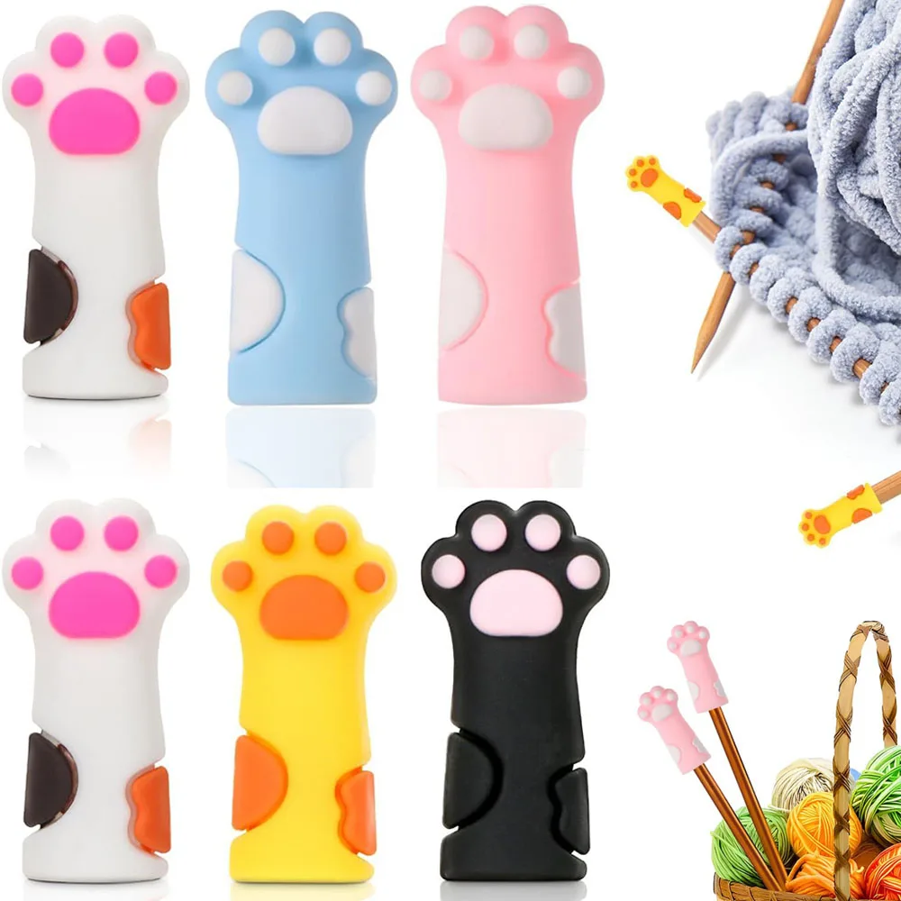 Pom Pom Maker Tool - 6pcs Cute Cat Paw Knitting Needle