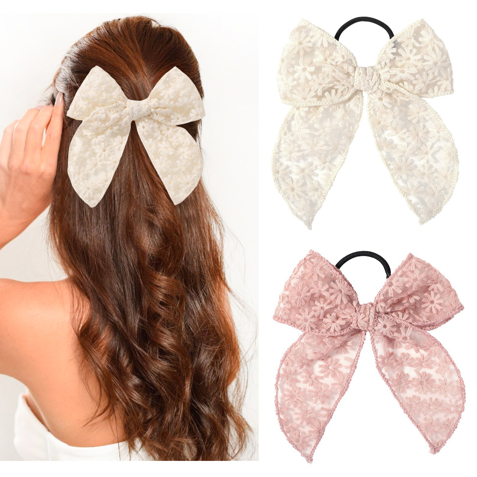 Elegant Lace Bow Hair Tie for  – Elastic Lace Trim Bewertung und Preis