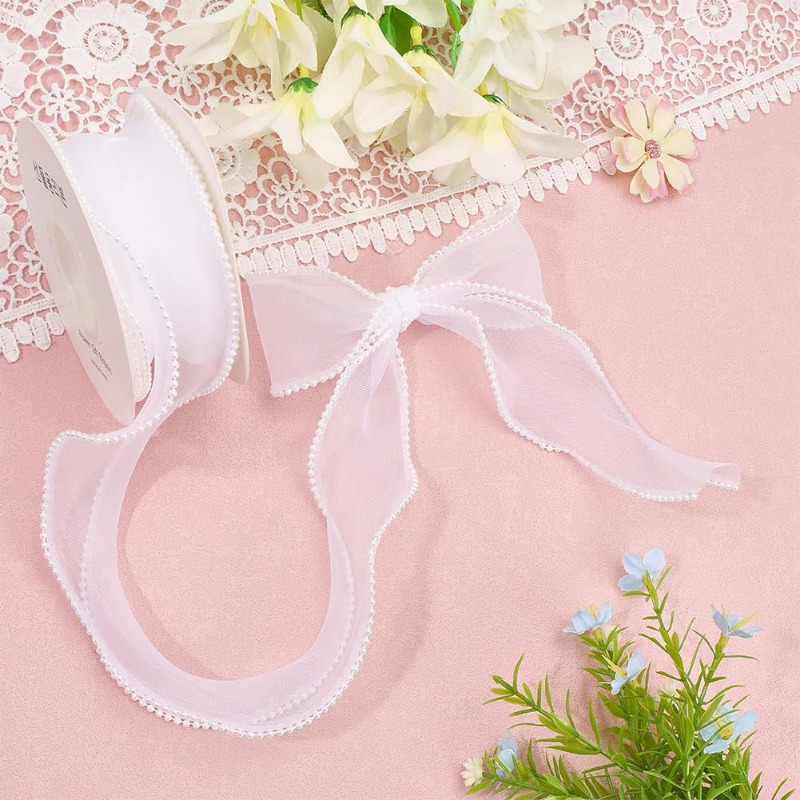 5 Yards White Faux Pearl Edge  – Organza Ribbon Spool Bewertung und Preis
