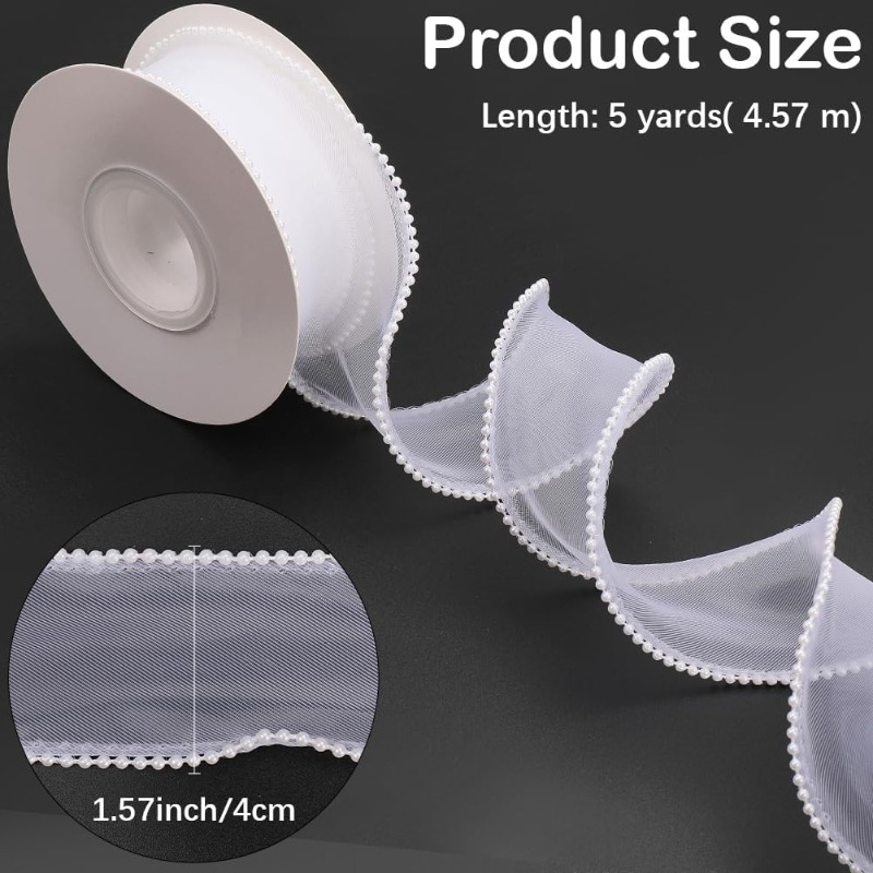 5 Yards White Faux Pearl Edge  – Organza Ribbon Spool Bewertung und Preis