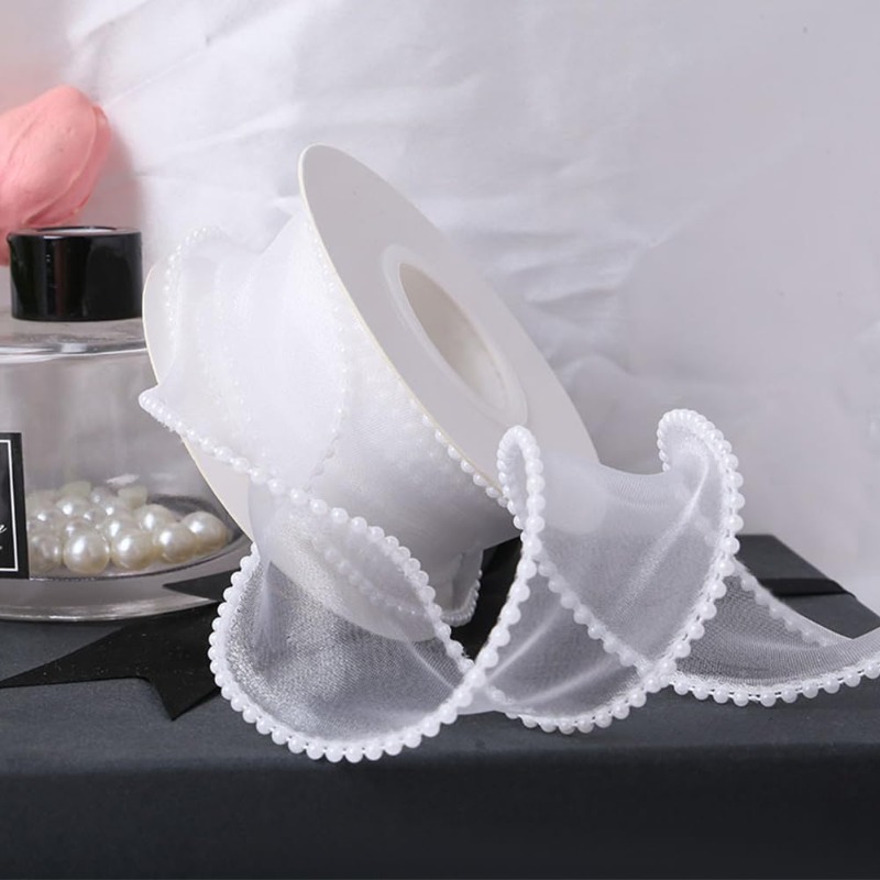 5 Yards White Faux Pearl Edge  – Organza Ribbon Spool Bewertung und Preis