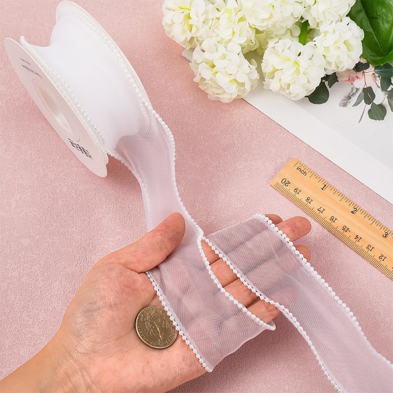 5 Yards White Faux Pearl Edge  – Organza Ribbon Spool Bewertung und Preis