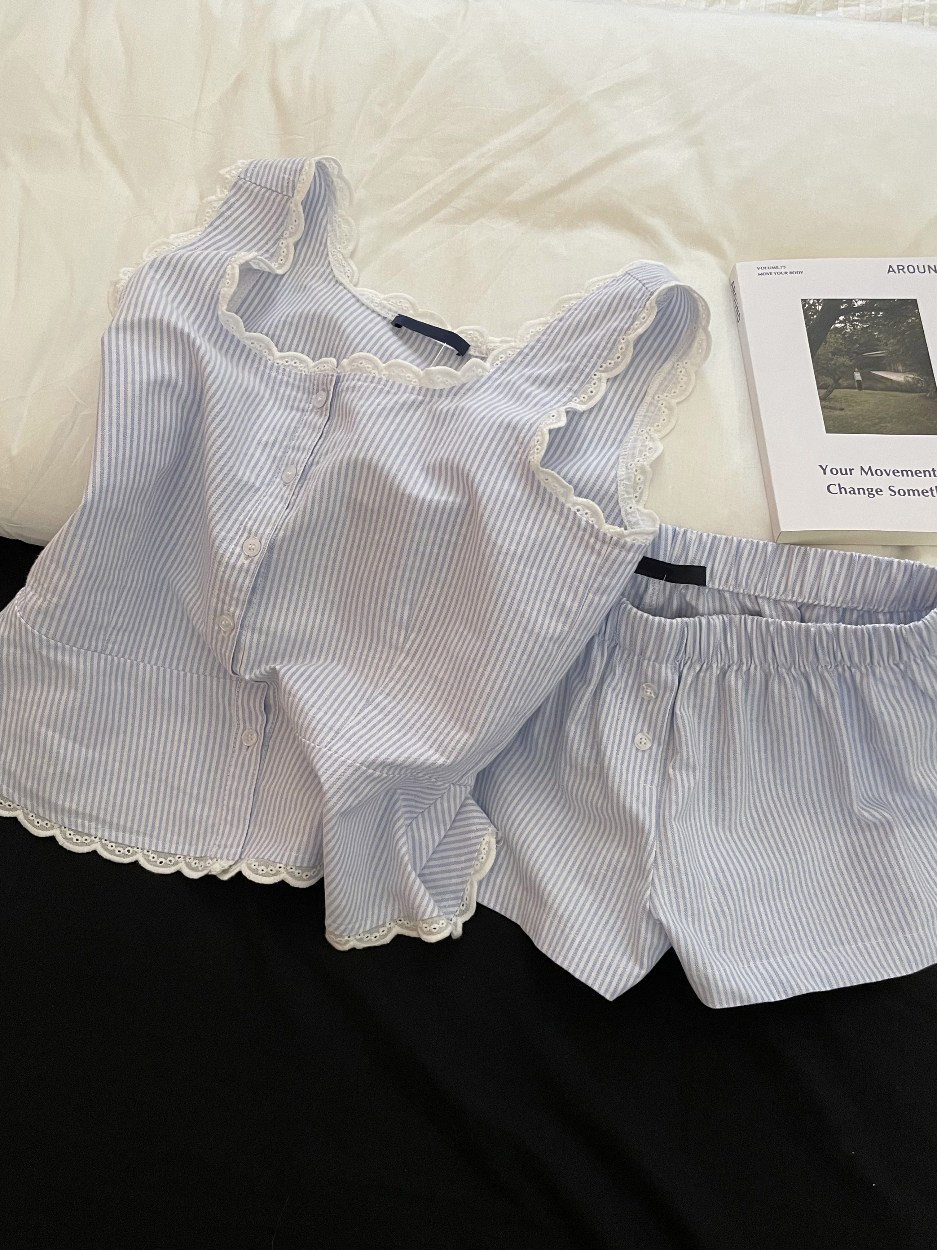 Blue Striped Shorts 2 Piece Se – Elastic Lace Trim Bewertung und Preis