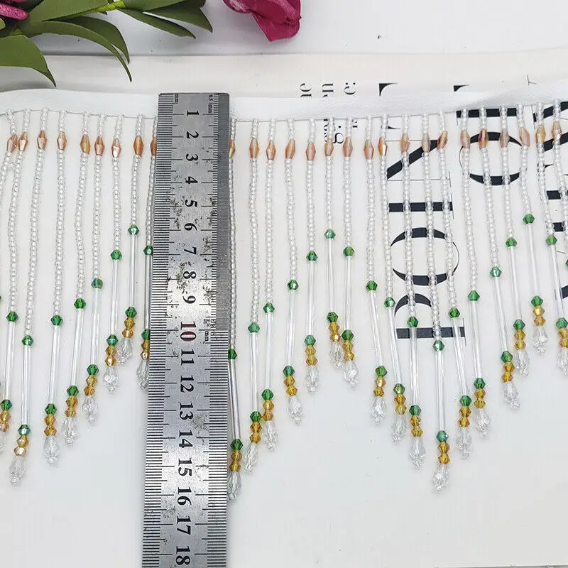 Glass Tube Fringe Tassel 16cm  – Beaded Trim Fringe Bewertung und Preis