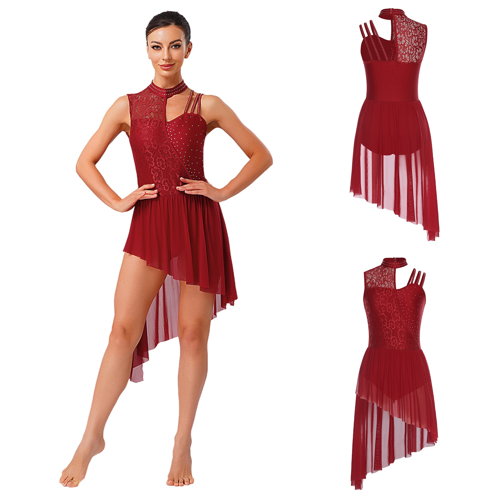 Women Lyrical Dance Dress Flor – Rhinestone Banding Trim Bewertung und Preis