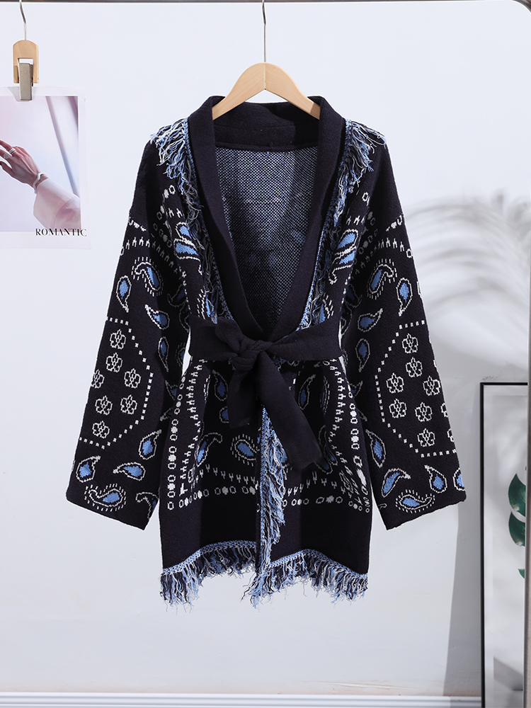 Elegant Print Tassel Cardigan  – Tassel Fringe Trim Bewertung und Preis