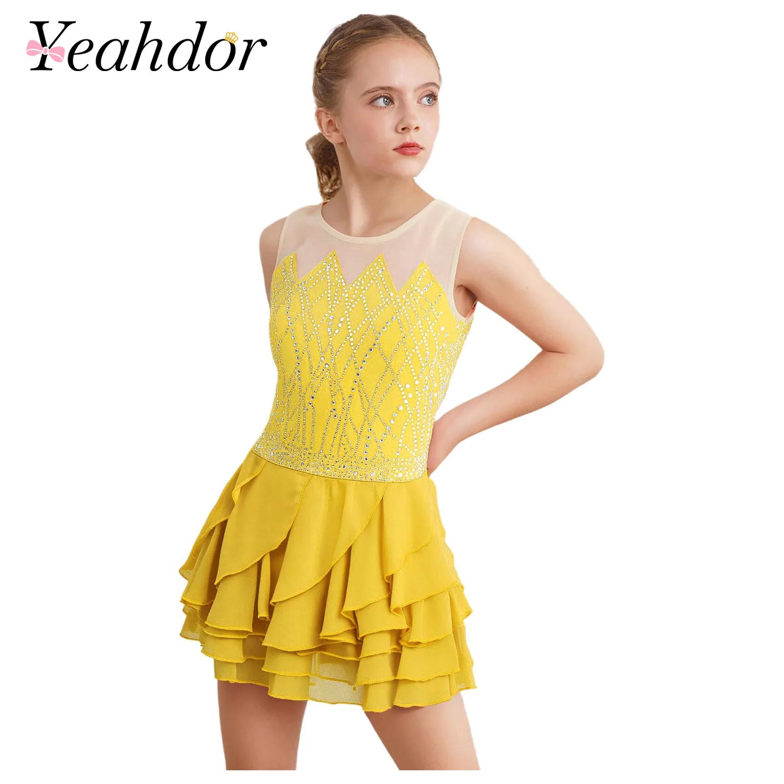 Girls Mesh Figure Skating Dres – Rhinestone Banding Trim Bewertung und Preis