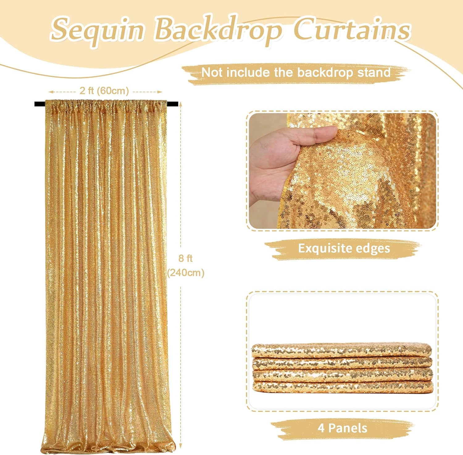 2×8FT-4PCS Gold Sequin Backdro – Sequin Fabric Panel Bewertung und Preis